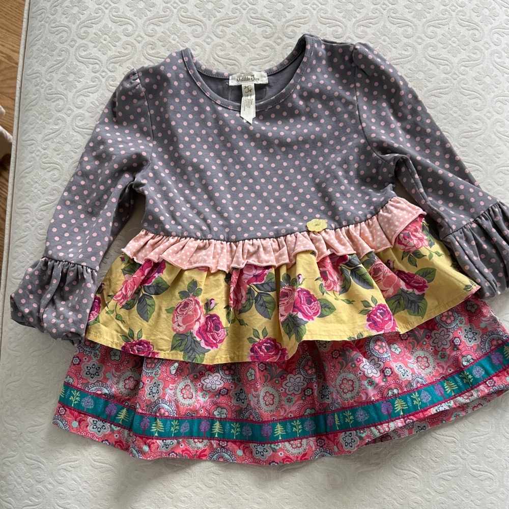 Matilda Jane Polka Dot and Floral Kids Dress - Gray, Pink, Yellow